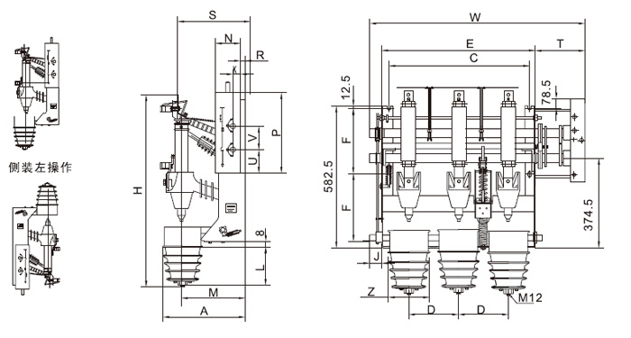 側(cè)面倒裝右操作、側(cè)裝左操作圖一